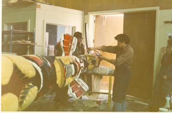 Ed Johnson carving a totem