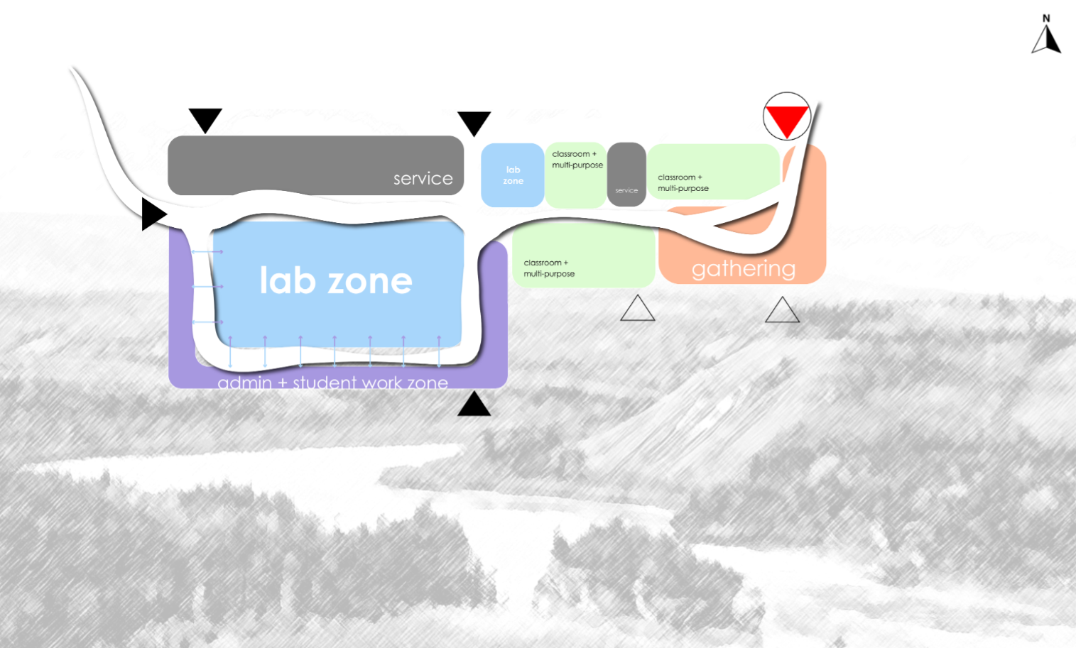 Illustration of the river flow concept of the Polaris floor plan